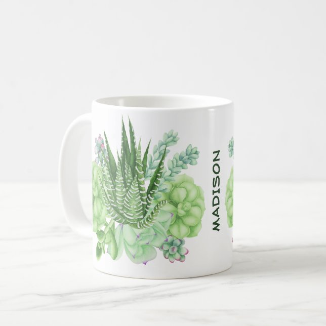 Succulent Cacti Illustration Kaffemugg (Framsida vänster)