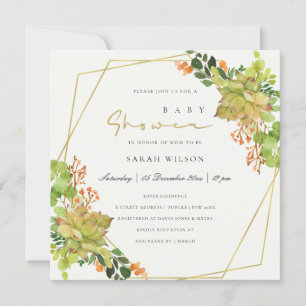 SUCCULENT CACTUS BLOMMIGT WATERCOLOR BABY SHOWER INBJUDNINGAR
