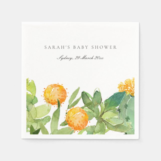 SUCCULENT CACTUS BLOMMIGT WATERCOLOR BABY SHOWER PAPPERSSERVETT (Framsidan)