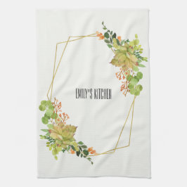 SUCCULENT CACTUS ORANGE BLOMMIGT WATERCOLOR WREATH KÖKSHANDDUK