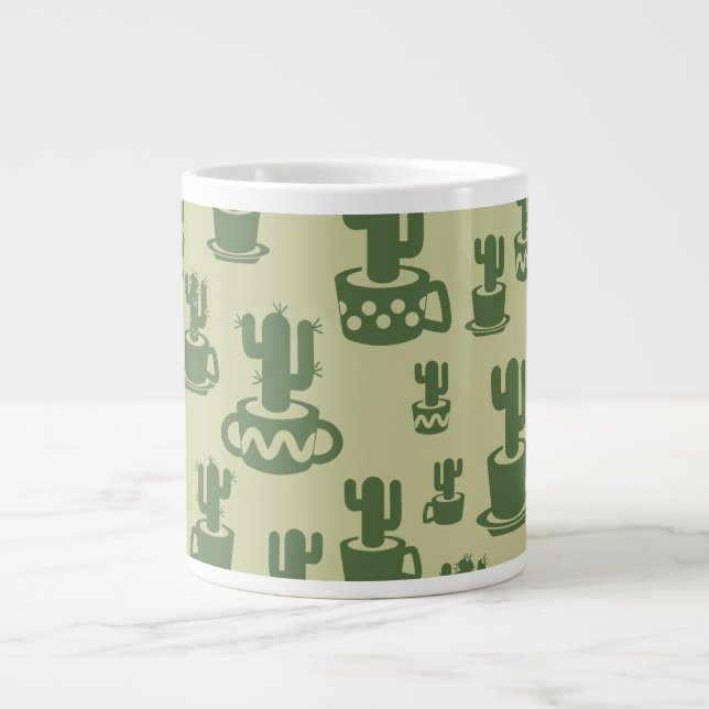 Succulent cactus silhouette in cups and pots jumbo mugg (Framsidan)
