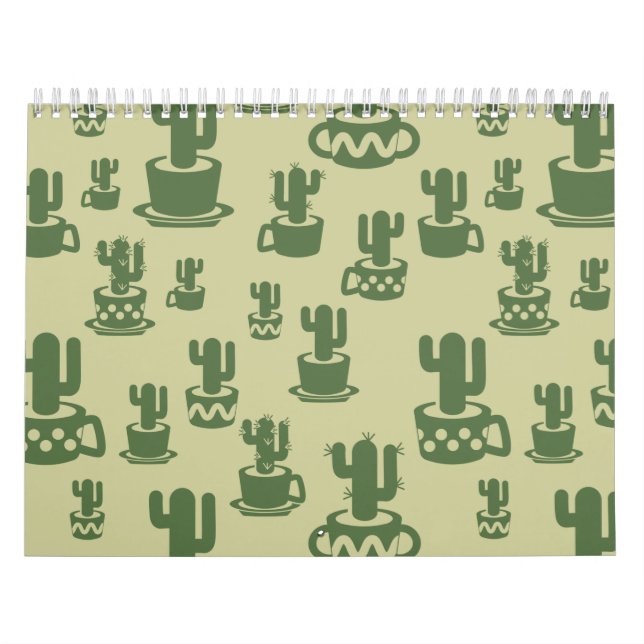 Succulent cactus silhouette in cups and pots  kalender (Omslag)