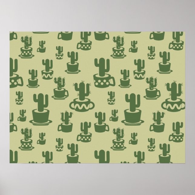 Succulent cactus silhouette in cups and pots  poster (Framsidan)