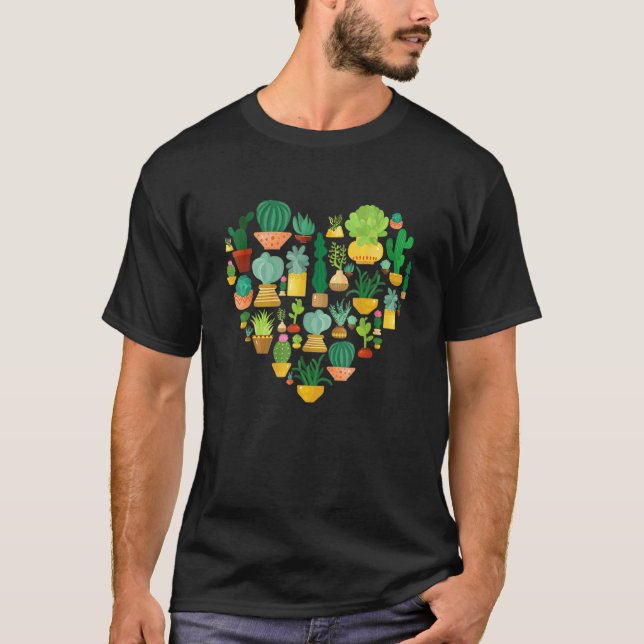 Succulent Cactus Succa  Heart Men Women Gardener T Shirt (Framsida)