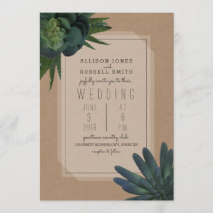 Succulent Cardstock Inspired Wedding bjudande Inbjudningar