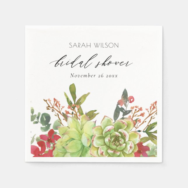 Succulent Desert Cactus Red Blommigt Möhippa Pappersservett (Framsidan)