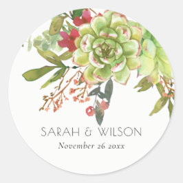 Succulent Desert Cactus Red Blommigt Watercolor Runt Klistermärke