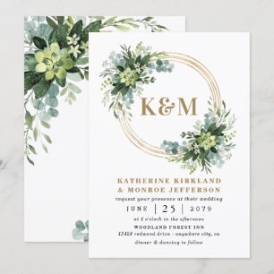 Succulent Eucalyptus Elegant Boho Greenery Bröllop Inbjudningar