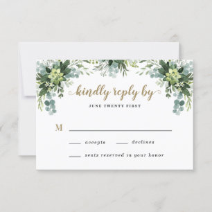 Succulent Eucalyptus Elegant Boho Greenery Bröllop OSA Kort