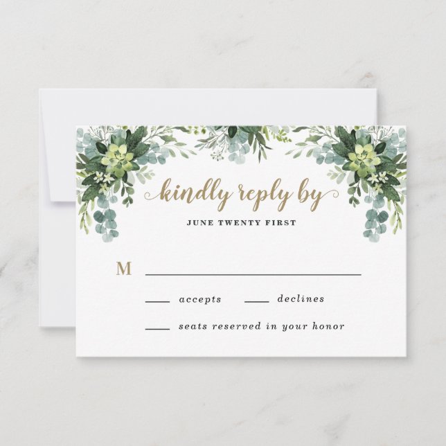 Succulent Eucalyptus Elegant Boho Greenery Bröllop OSA Kort (Framsida)