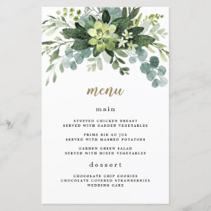 Succulent Eucalyptus Greenery Bröllop Menu-kort