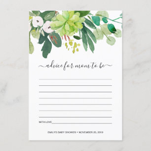SUCCULENT FOLIAGE WATERCOLOR RÅVICE BABY SHOWER TILLÄGGSKORT