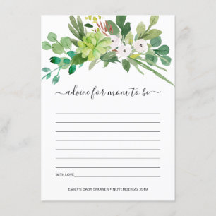 SUCCULENT FOLIAGE WATERCOLOR RÅVICE BABY SHOWER TILLÄGGSKORT