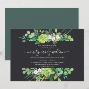 SUCCULENT FOLIAGE WREATH WATERCOLOR BABY SHOWER INBJUDNINGAR