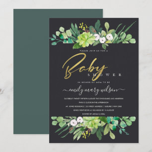 SUCCULENT FOLIAGE WREATH WATERCOLOR BABY SHOWER INBJUDNINGAR