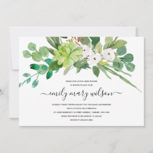 SUCCULENT FOLIAGE WREATH WATERCOLOR BABY SHOWER INBJUDNINGAR