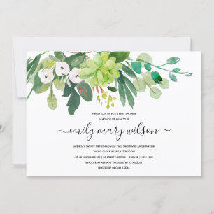 SUCCULENT FOLIAGE WREATH WATERCOLOR BABY SHOWER INBJUDNINGAR