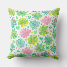 Succulent garden in pastel watercolor pattern kudde
