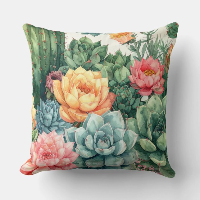 Succulent Garden Pillow - Cactus Botanical Plant  Kudde (Framsida)