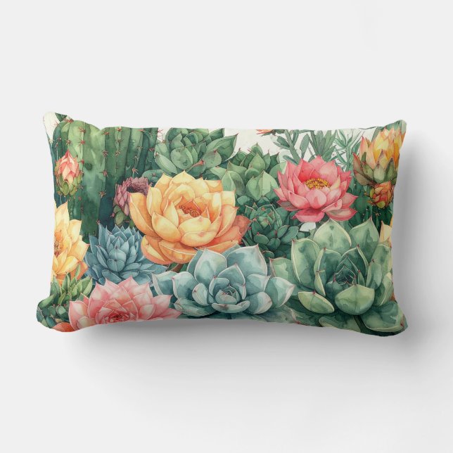 Succulent Garden Pillow - Cactus Botanical Plant  Lumbarkudde (Framsida)