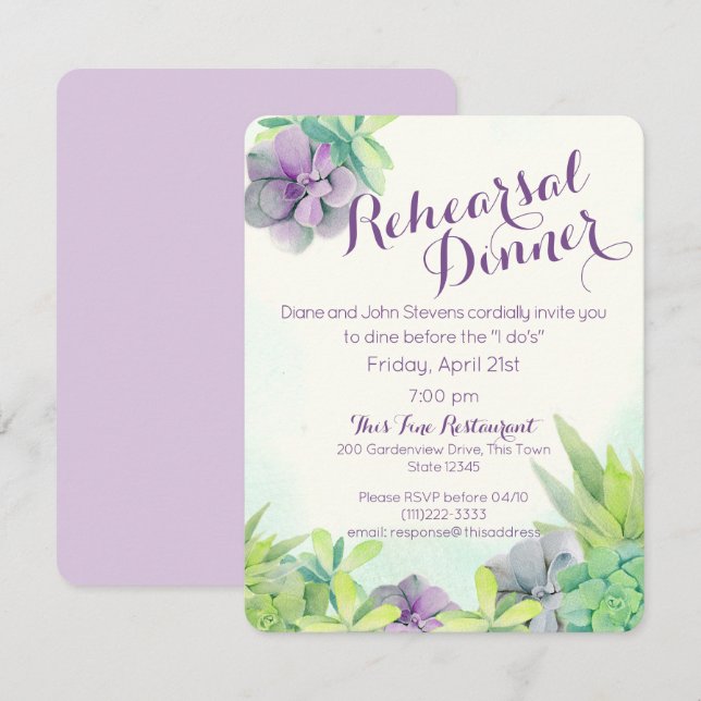 Succulent Garden Rehearsal Dinner Inbjudningar (Fram/baksida)