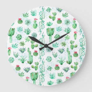 Succulent Garden: Sömlös bakgrund med vattenfärg. Stor Klocka