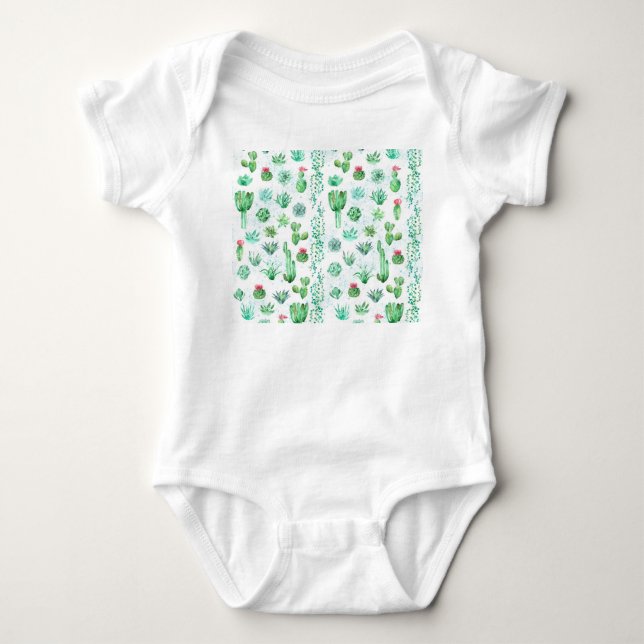 Succulent Garden: Sömlös bakgrund med vattenfärg. T Shirt (Framsida)