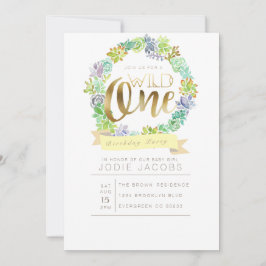 Succulent Garden | Vattenfärg första födelsedag Inbjudningar