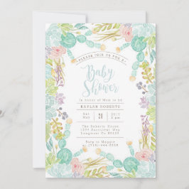 Succulent Garden Watercolor | Babyskor Inbjudan