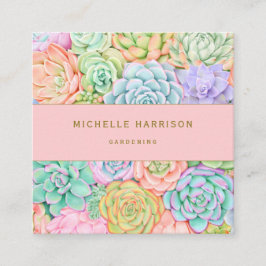 Succulent Garden Watercolor Colorful Pastel Rosa Fyrkantigt Visitkort