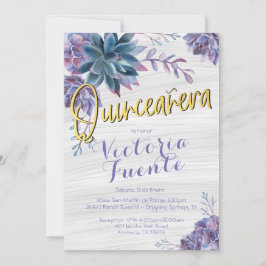 Succulent Gold Foil Watercolor Quinceañera Inbjudningar