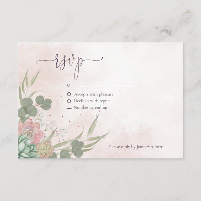 Succulent Green and Blush Reply Card Tilläggskort (Framsida)