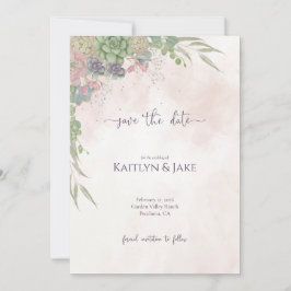 Succulent Green and Blush Save the Date Spara Datumet