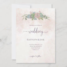 Succulent Green and Blush Wedding Invitation
