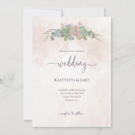 Succulent Green and Blush Wedding Invitation Inbjudningar