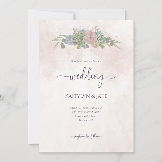 Succulent Green and Blush Wedding Invitation Inbjudningar (Framsida)