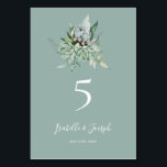 Succulent Greenery | Bordsnummer för Grönt<br><div class="desc">Den här lyckliga greenergin | Sage grönt bordsnummer är perfekt för din boho sage grönt tropical blommigt bröllop. Utformningen har moderna vattenfärgsverk, inklusive ljust grönt eukalyptus, ömtålig fern och klassiska sukulenta varianter, ge utformningen av en enkel, elegant hemlig trädgårdskänsla, perfekt för alla vår-, sommar-, fall- eller vinterbröllop! Var snäll och...</div>