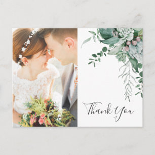 Succulent Greenery Front and Back Photo Tack Vykort