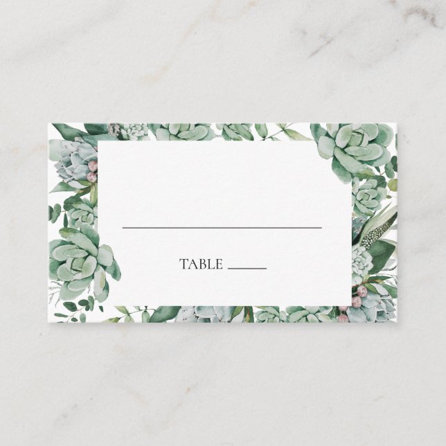 Succulent Greenery | Grönt - platskort Bröllop Placeringskort (Framsida)