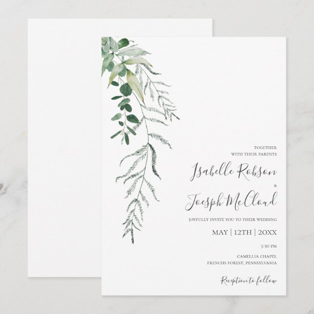 Succulent Greenery | Inbjudan till Avslappnad bröl (Fram/baksida)