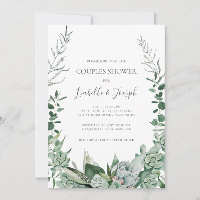 Succulent Greenery | Inbjudan till Par Shower (Framsida)