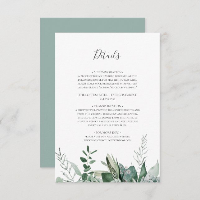 Succulent Greenery | Information om Grönt Tilläggskort (Fram/baksida)