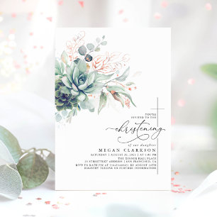 Succulent Greenery Löv Elegant Christening Inbjudningar