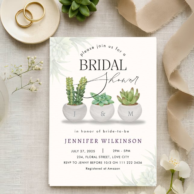 Succulent Greenery Möhippa Inbjudningar (Succulent Greenery Bridal Shower Invitation)