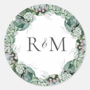 Succulent Greenery Monogram kuvertförseglingar Runt Klistermärke