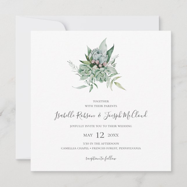 Succulent Greenery | MÖRK GRÖNT BRÖLLOP Inbjudningar (Framsida)