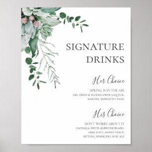 Succulent Greenery   Namnteckning Drinks-tecken Poster