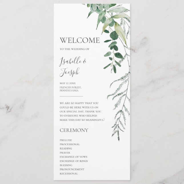 Succulent Greenery | Platta Bröllopsprogram Program (Framsida)