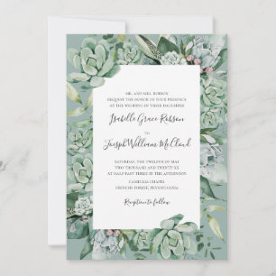 Succulent Greenery Sage Traditional Fullt Namn Inbjudningar