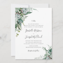 Succulent Greenery | Traditionellt monogram Bröllo Inbjudningar